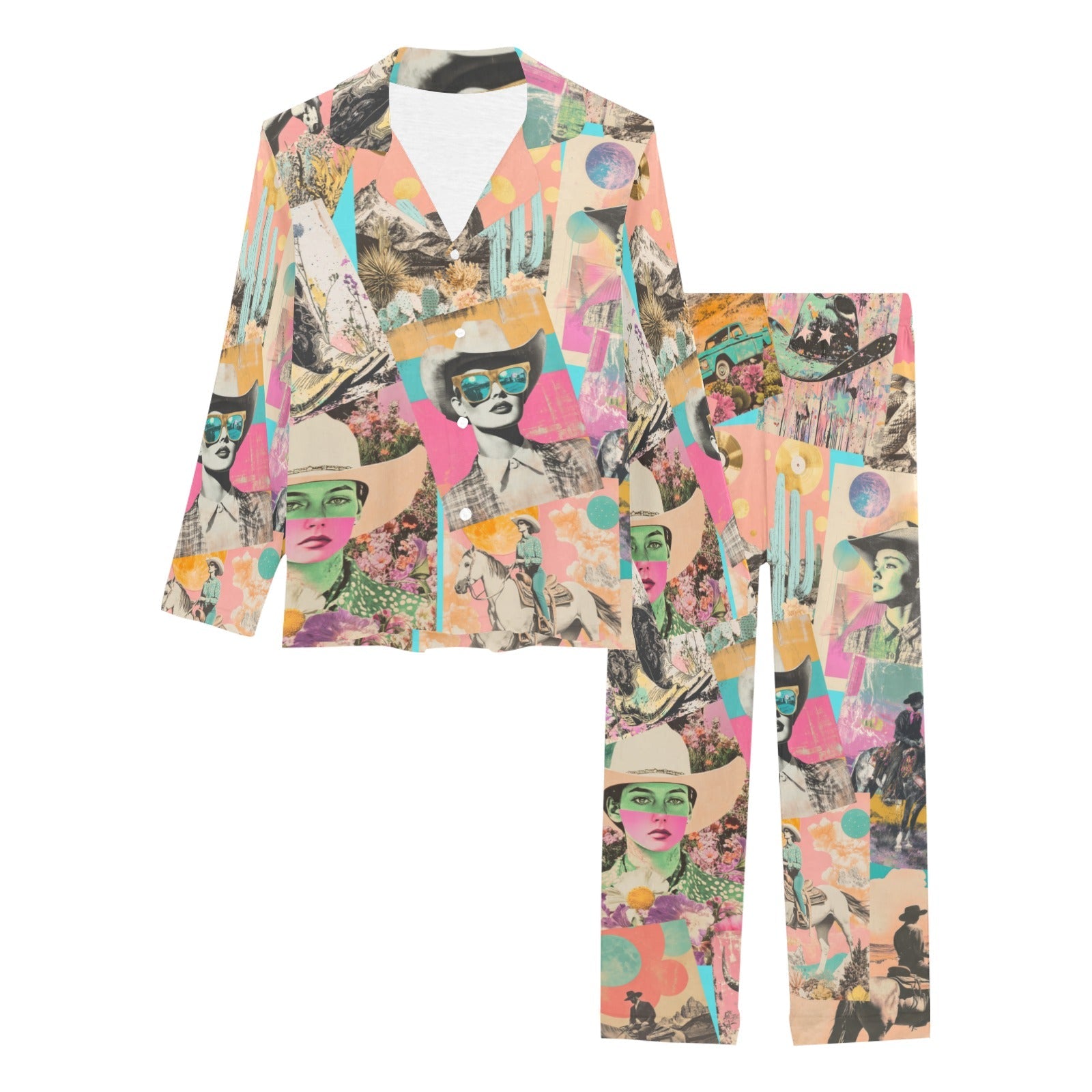 Baha Ranch Retro Pop Western Collage Pajama Set - Baha Ranch Western Wear - Flyclothing LLC