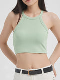 Ribbed Grecian Neck Cropped Tank with Chest Pads - Trendsi