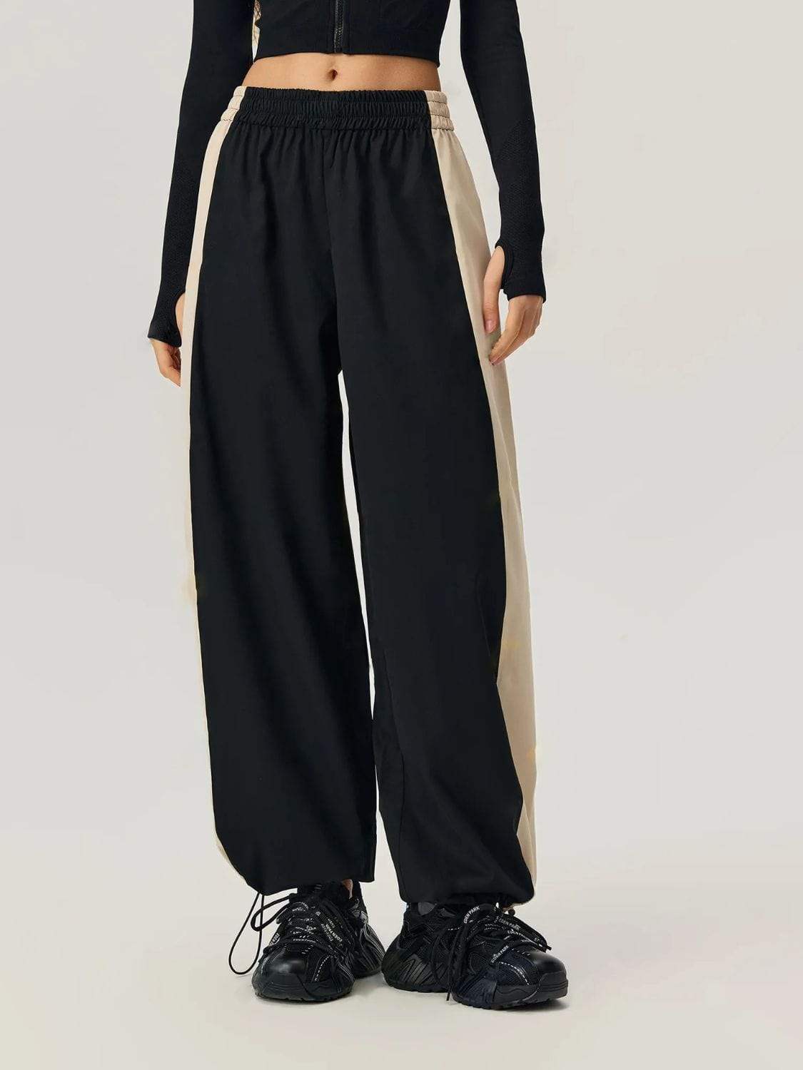 Drawstring Hem Contrast Elastic Waist Pants - Trendsi - Flyclothing LLC