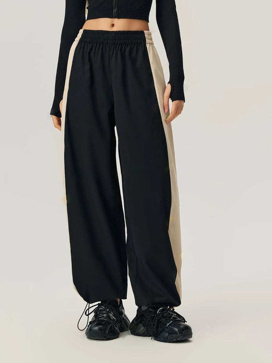 Drawstring Hem Contrast Elastic Waist Pants - Trendsi - Flyclothing LLC