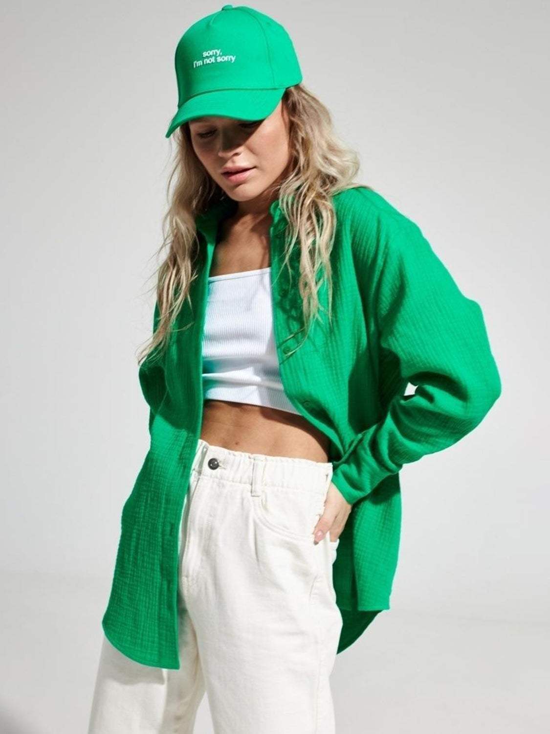 Textured Collared Neck Long Sleeve Shirt - Trendsi - Flyclothing LLC