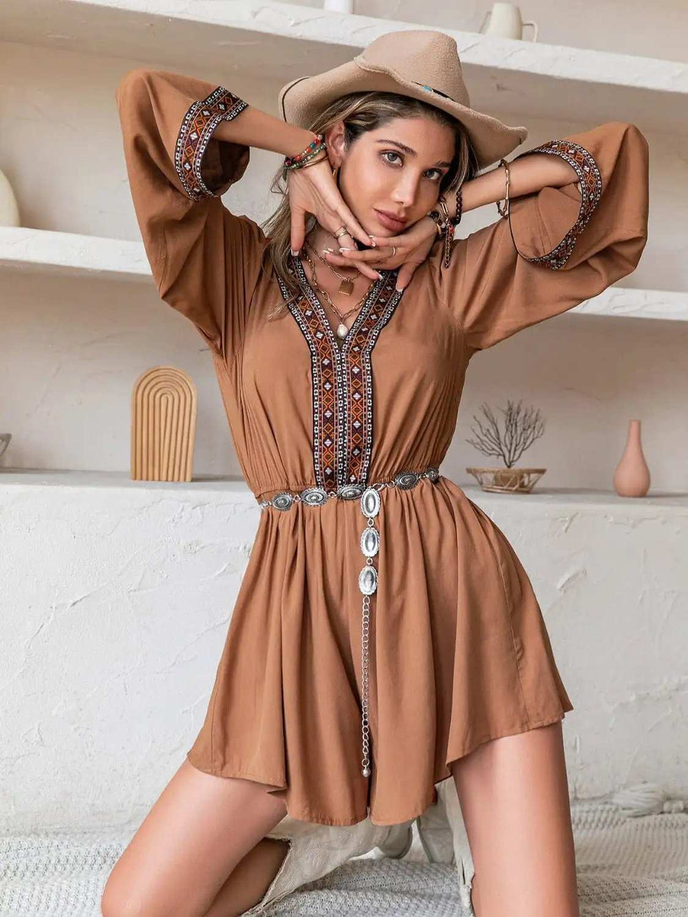 V-Neck Long Sleeve Romper - Trendsi - Flyclothing LLC
