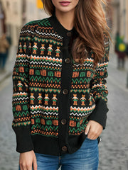 Graphic Button Down Long Sleeve Cardigan - Trendsi