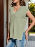 V-Neck Cap Sleeve Knit Vest - Trendsi - Flyclothing LLC