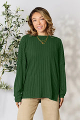Basic Bae Full Size Ribbed Round Neck Slit Knit Top - ShopBasicbae - Flyclothing LLC