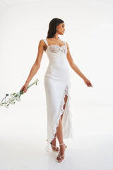 Freddie White Lace Satin Maxi Corset Dress - Miss Circle - Flyclothing LLC