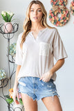 Heimish Full Size Lace Front Pocket Drop Shoulder Top - Trendsi