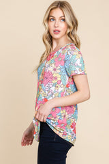 BOMBOM Floral Short Sleeve T-Shirt - Trendsi