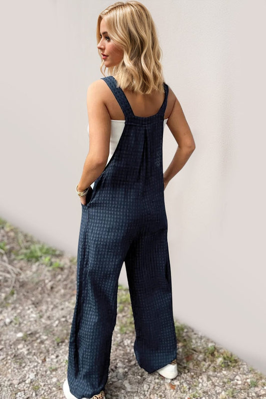 Oh Full Size Plaid Wide Leg Overalls with Pockets - Trendsi