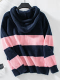 Drawstring Contrast Stripe Dropped Shoulder Hooded Sweater - Trendsi