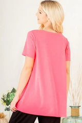 Heimish Full Size V-Neck Short Sleeve T-Shirt with Bar Detail Plus Size - Trendsi - Flyclothing LLC