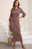 Slit Striped Round Neck Midi Dress - Trendsi - Flyclothing LLC