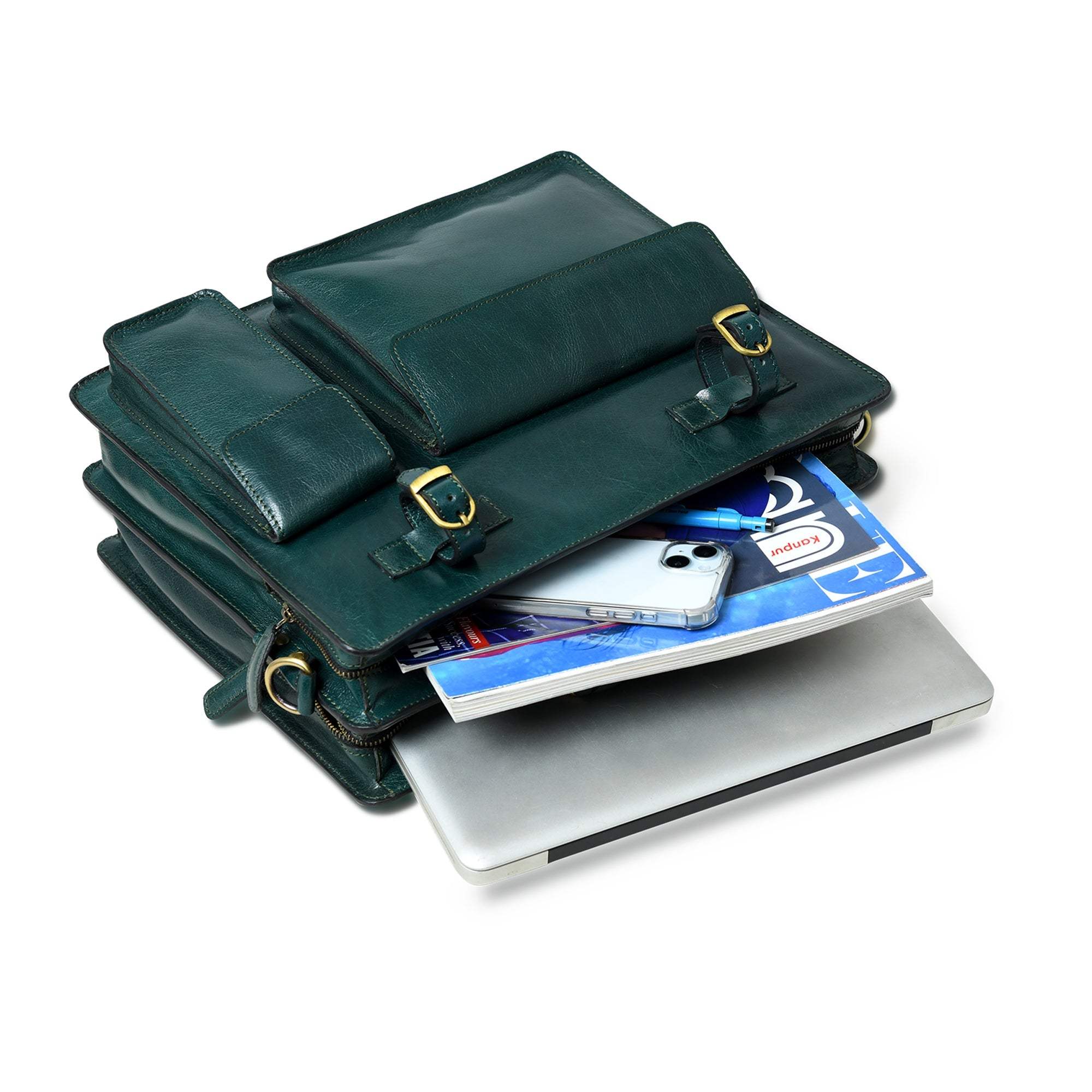 Tuscany Italian Leather Briefcase, Green - Classy Leather Bags - Flyclothing LLC
