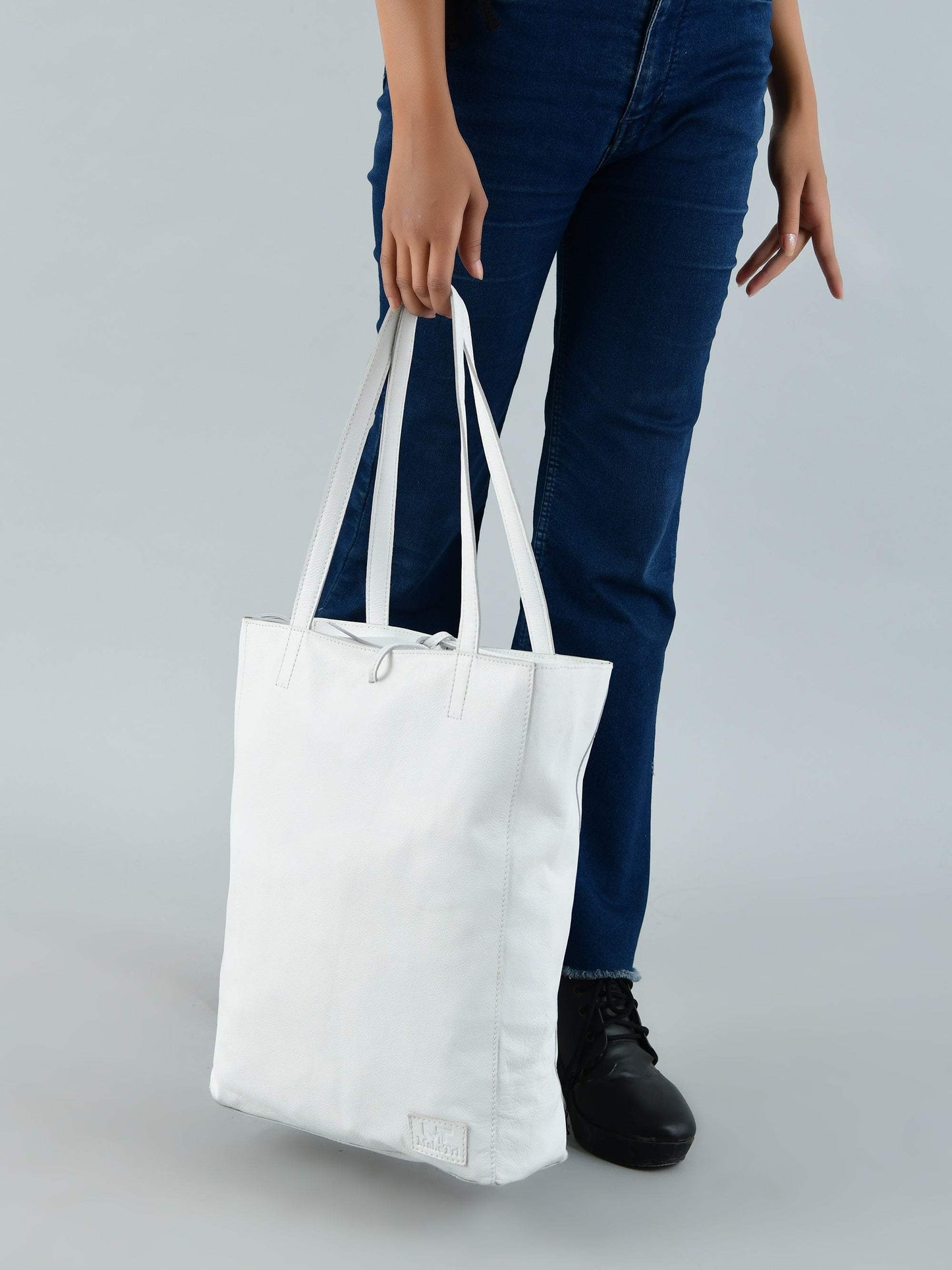 White Leather Shoulder Tote Bag - Classy Leather Bags - Flyclothing LLC