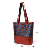 Neela Ajrakh Leather Tote Bag - Classy Leather Bags - Flyclothing LLC