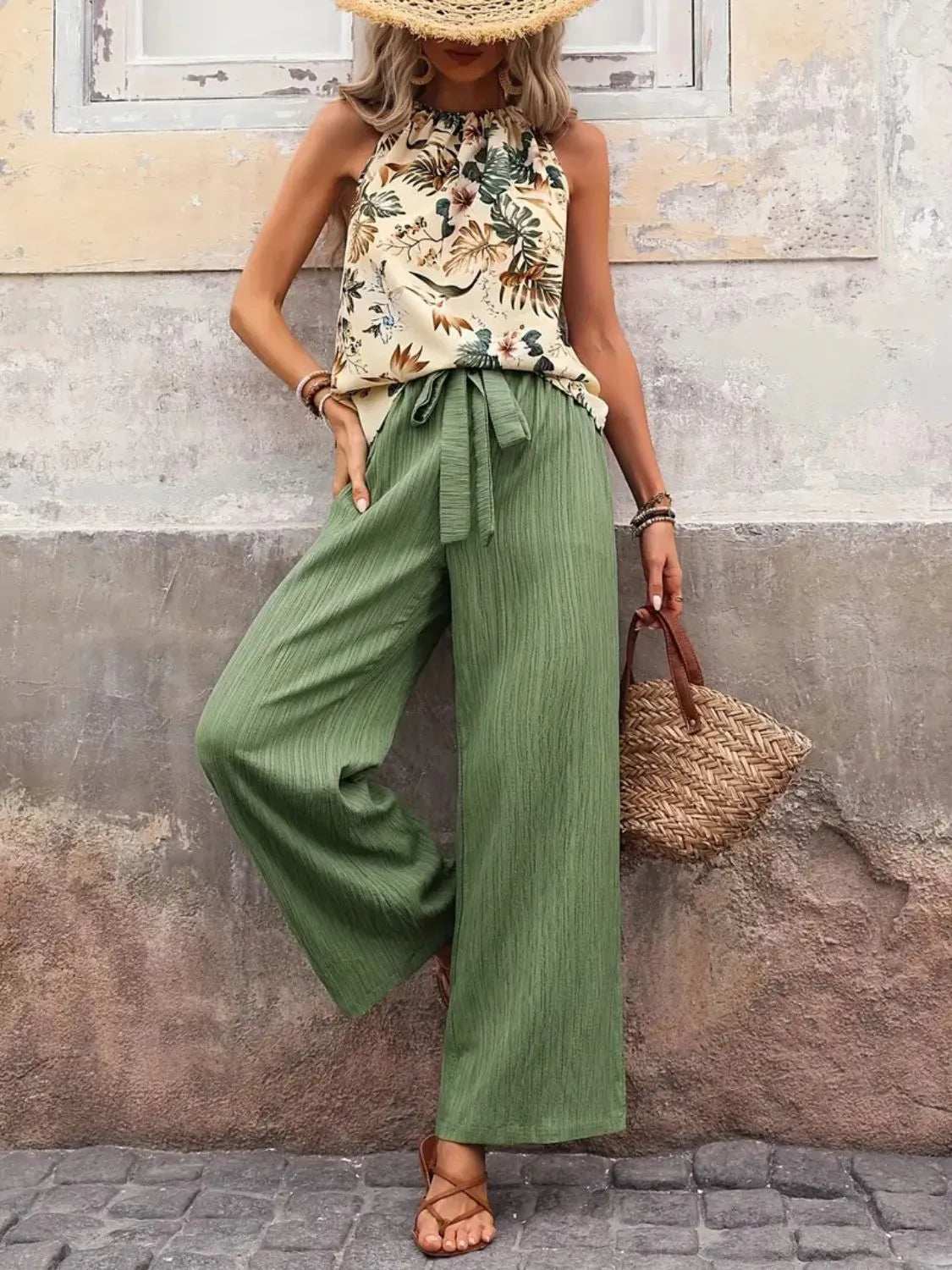 Printed Tank Top and Wide Leg Pants Set - Trendsi - Flyclothing LLC