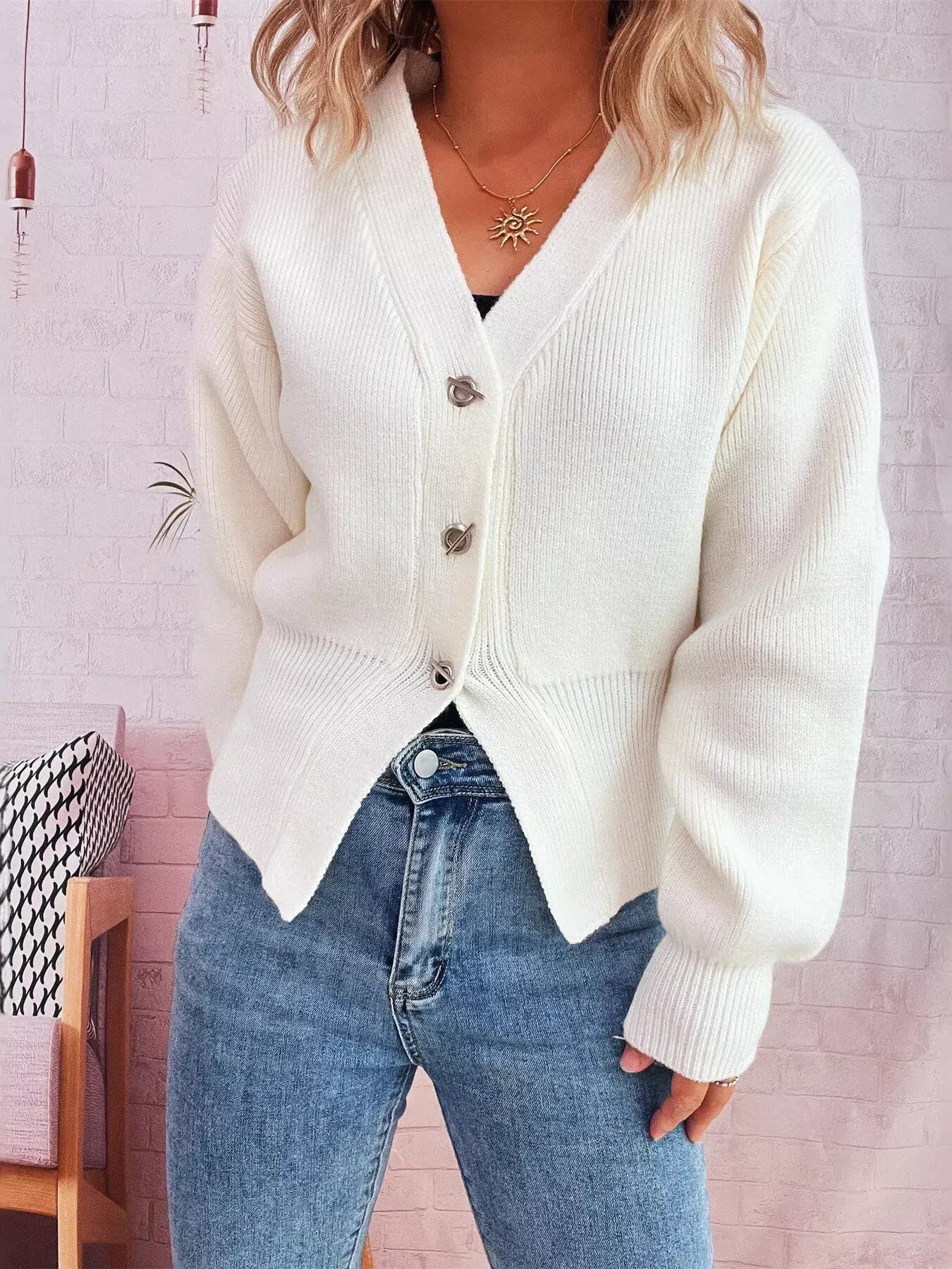 Button Up Long Sleeve Cardigan - Trendsi - Flyclothing LLC