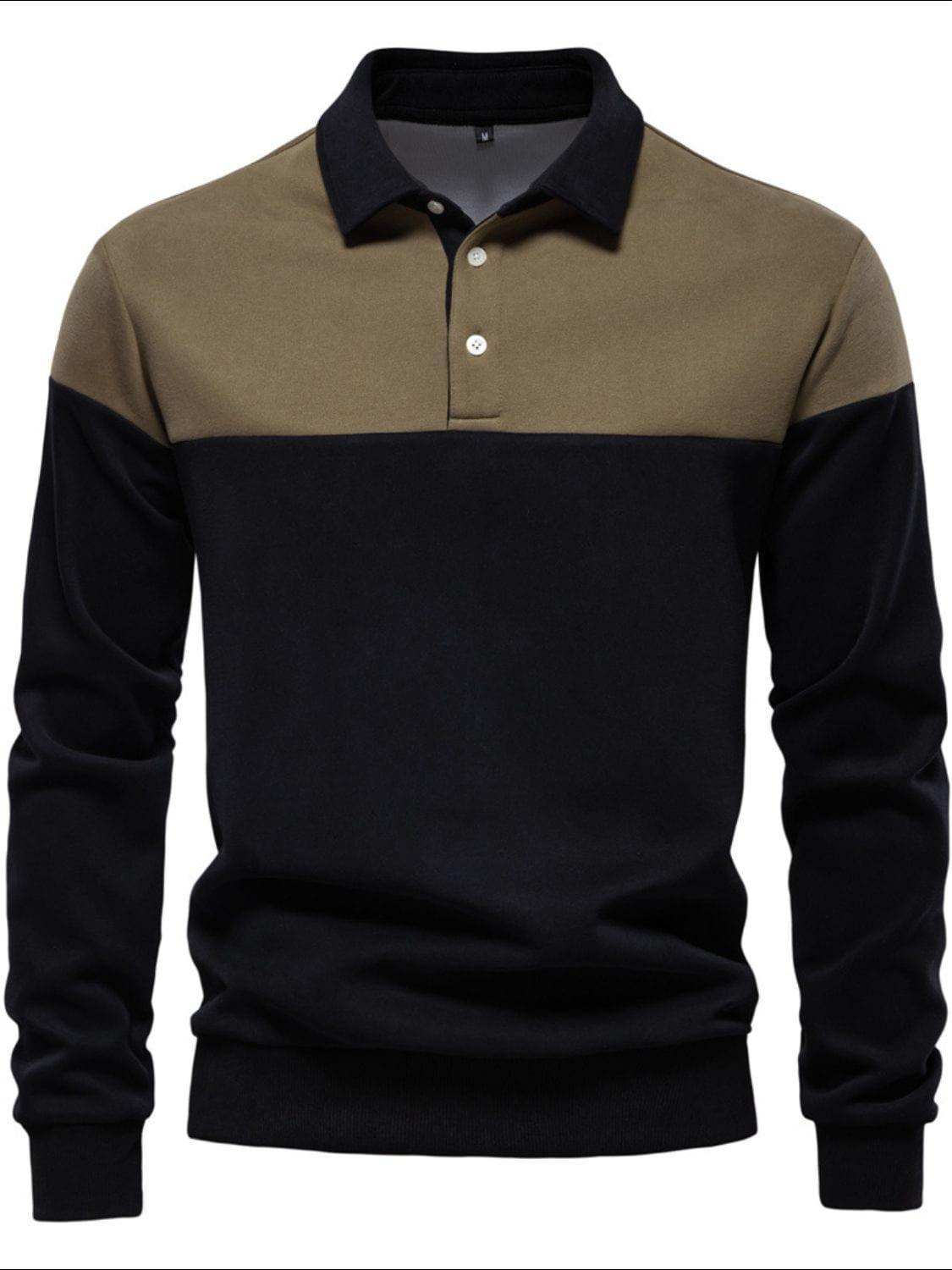 Men's Collared Neck Contrast Long Sleeve Polo - Trendsi - Flyclothing LLC