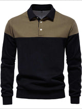 Men's Collared Neck Contrast Long Sleeve Polo - Trendsi - Flyclothing LLC
