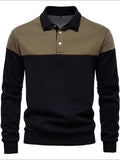 Men's Collared Neck Contrast Long Sleeve Polo - Trendsi - Flyclothing LLC
