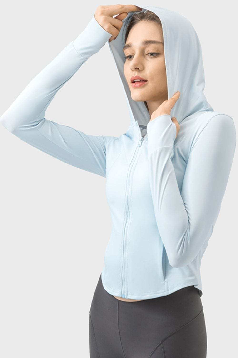 Pocketed Zip Up Hooded Long Sleeve Active Outerwear - Trendsi - Flyclothing LLC