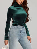 Solid Color Turtleneck Long Sleeve Top - Trendsi