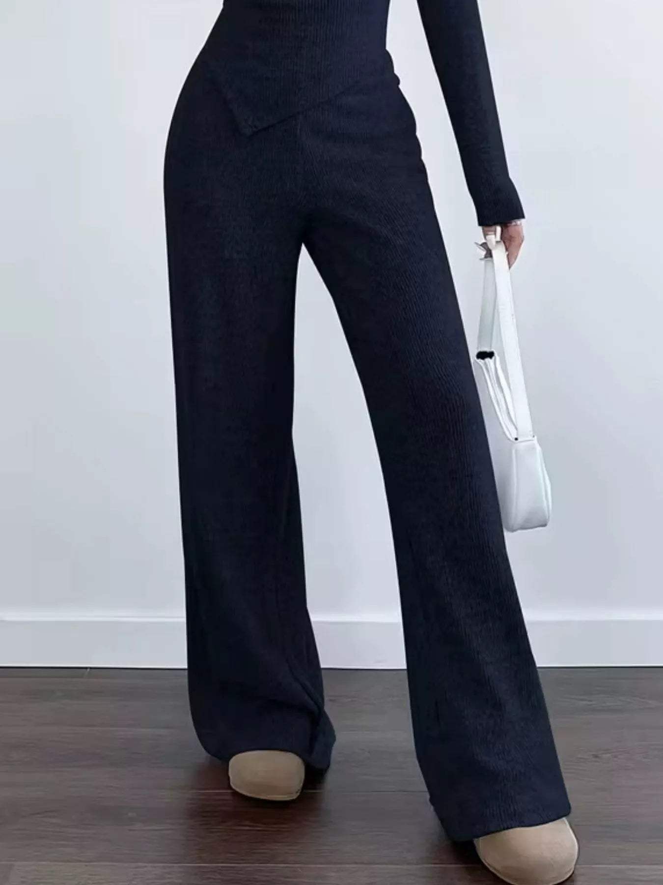 Chic One-Shoulder Asymmetrical Top and Wide-Leg Pants Set - Trendsi - Flyclothing LLC