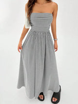 Striped Strapless Casual Maxi Dress - Trendsi - Flyclothing LLC