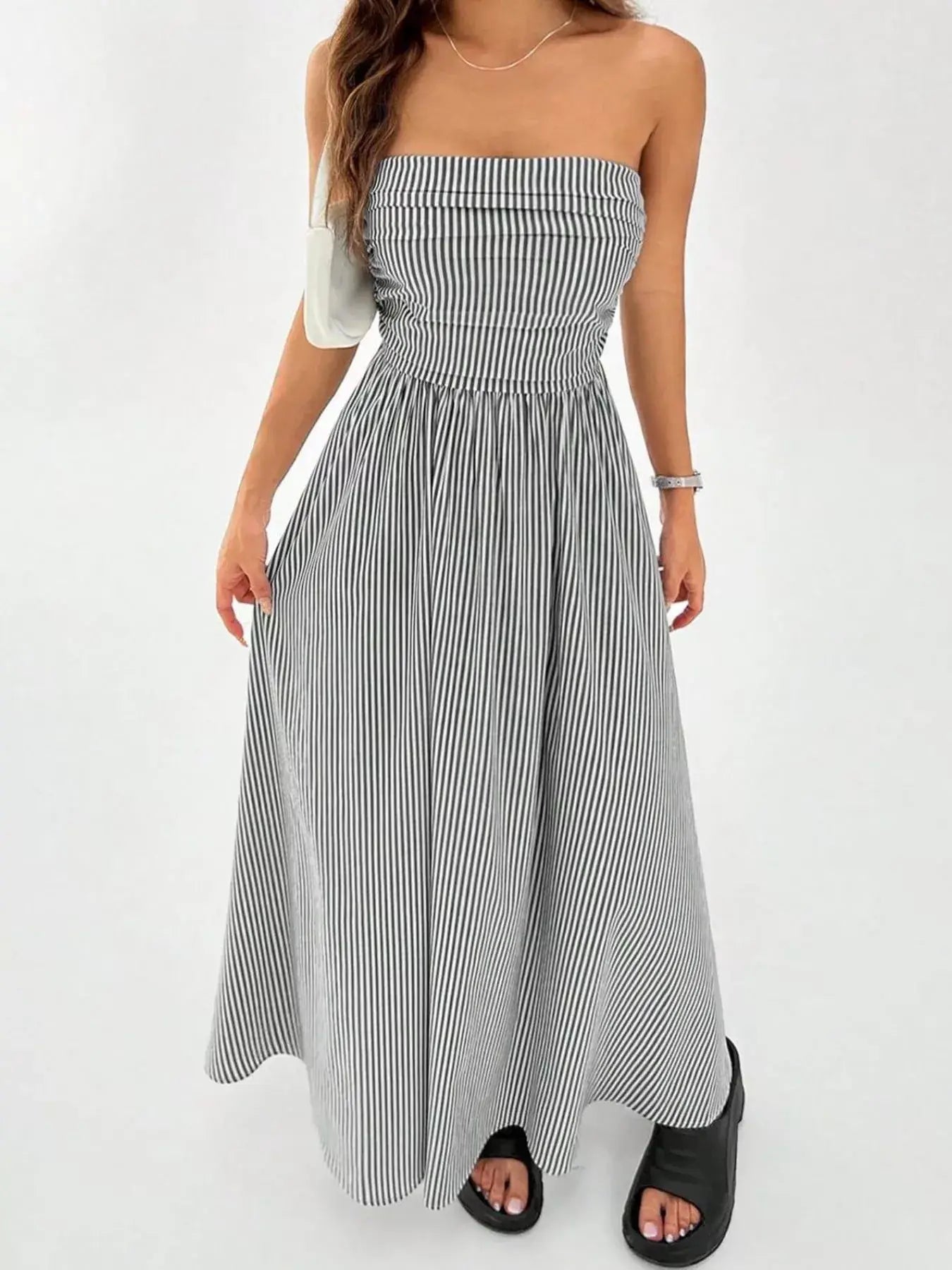 Striped Strapless Casual Maxi Dress - Trendsi - Flyclothing LLC