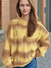 Openwork Round Neck Long Sleeve Sweater - Trendsi