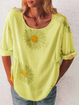 Full Size Flower Round Neck Half Sleeve T-Shirt Plus Size - Trendsi - Flyclothing LLC