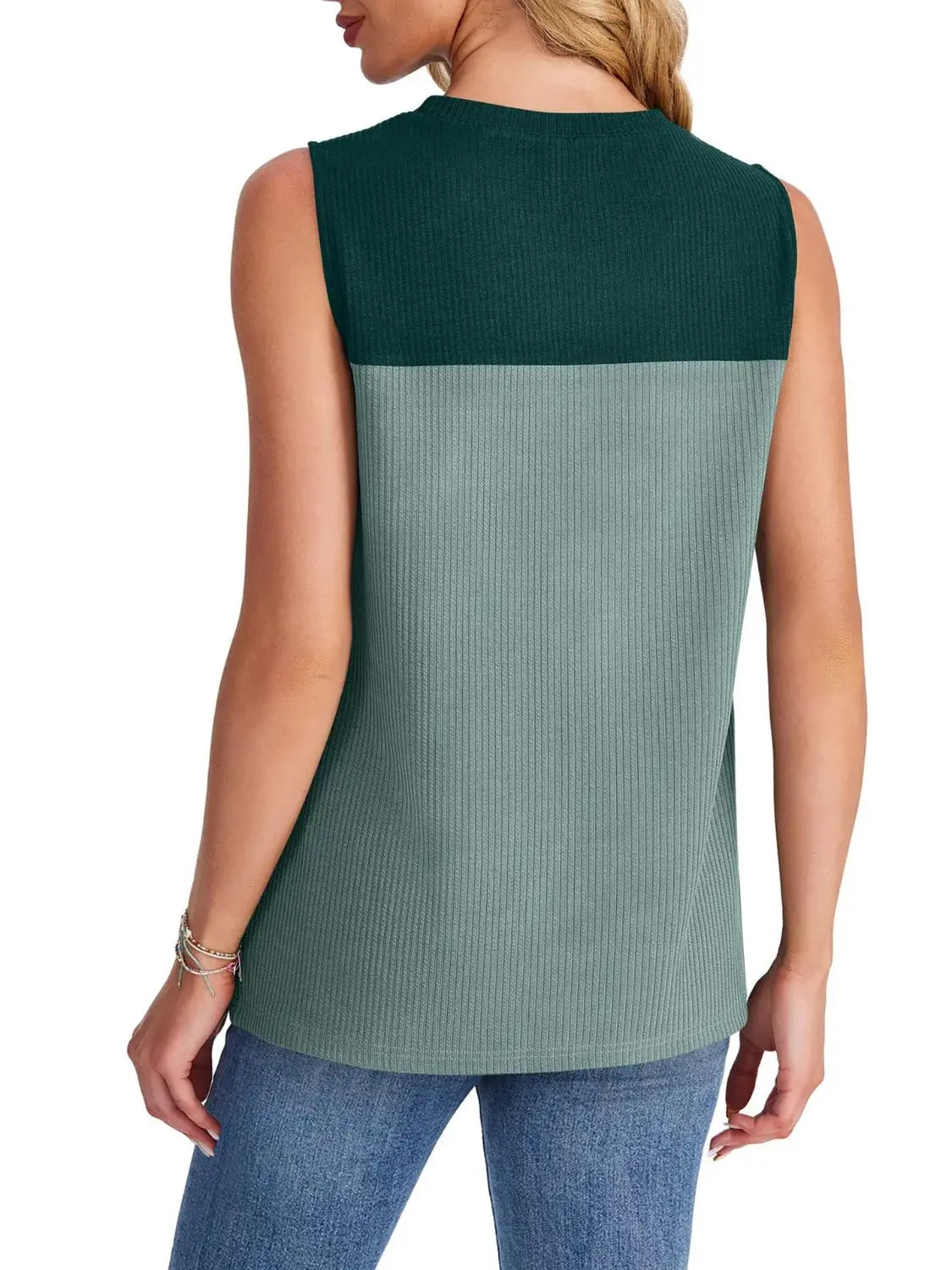 Color Block Round Neck Tank - Trendsi - Flyclothing LLC