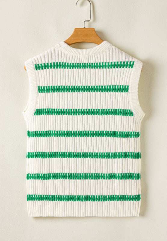 Striped Round Neck Sweater Vest - Trendsi - Flyclothing LLC
