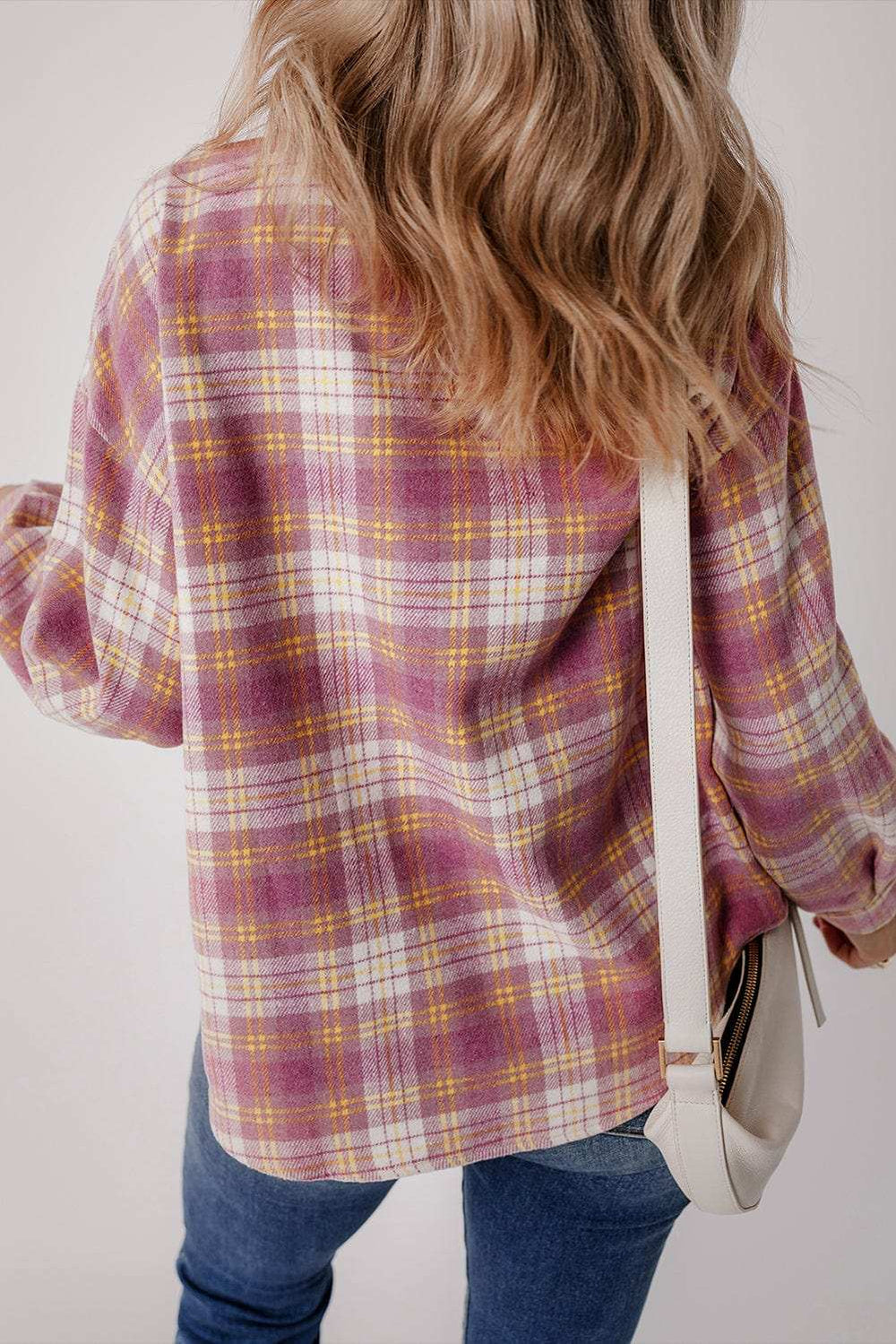Plaid Collared Neck Button Up Shacket - Trendsi - Flyclothing LLC