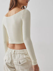 Scoop Neck Long Sleeve Cropped T-Shirt - Trendsi
