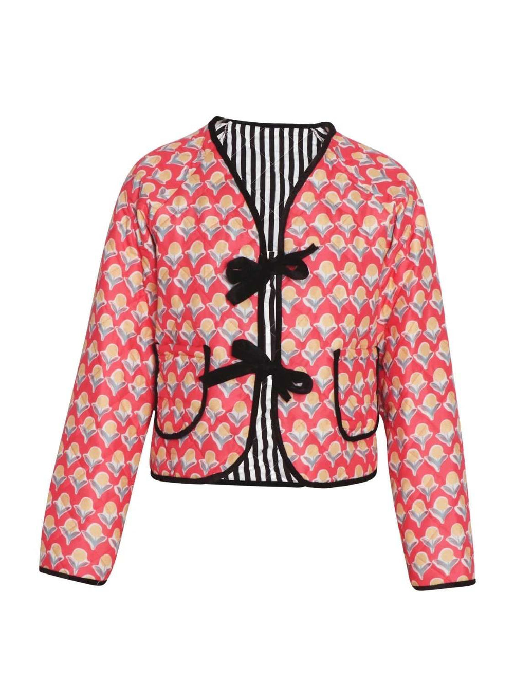 Tied Printed Long Sleeve Jacket - Trendsi - Flyclothing LLC