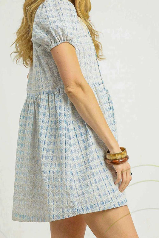 Umgee Lace Detail Short Puff Sleeve Mini Dress - Trendsi - Flyclothing LLC