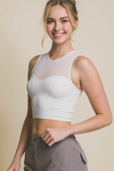 Love Tree Round Neck Ribbed Cropped Mesh Tank - Trendsi