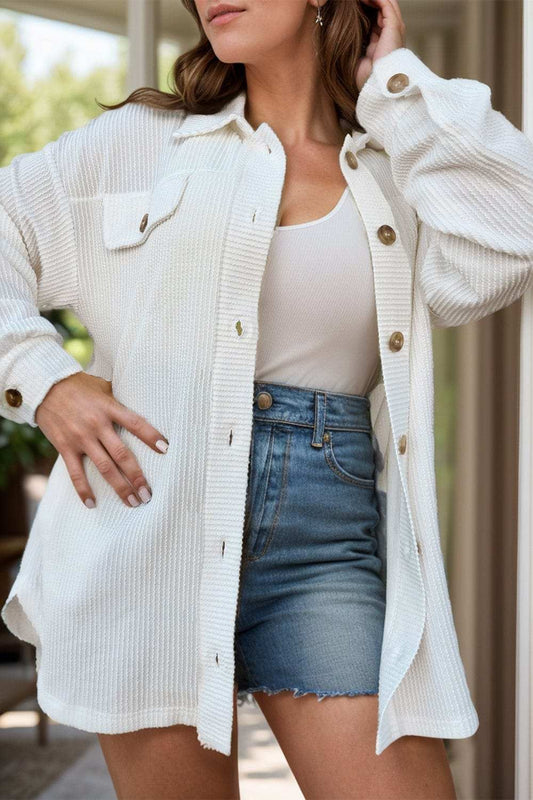 Plus Size Button Up Long Sleeve Jacket - Trendsi - Flyclothing LLC