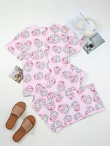 Santa Claus Print V Neck Tee Drawstring Pants 2pcs Lounge Set - Trendsi - Flyclothing LLC