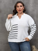 Plus Size Striped V-Neck Sweater - Trendsi - Flyclothing LLC