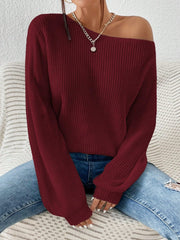 Honey Single Shoulder Long Sleeve Sweater - Trendsi