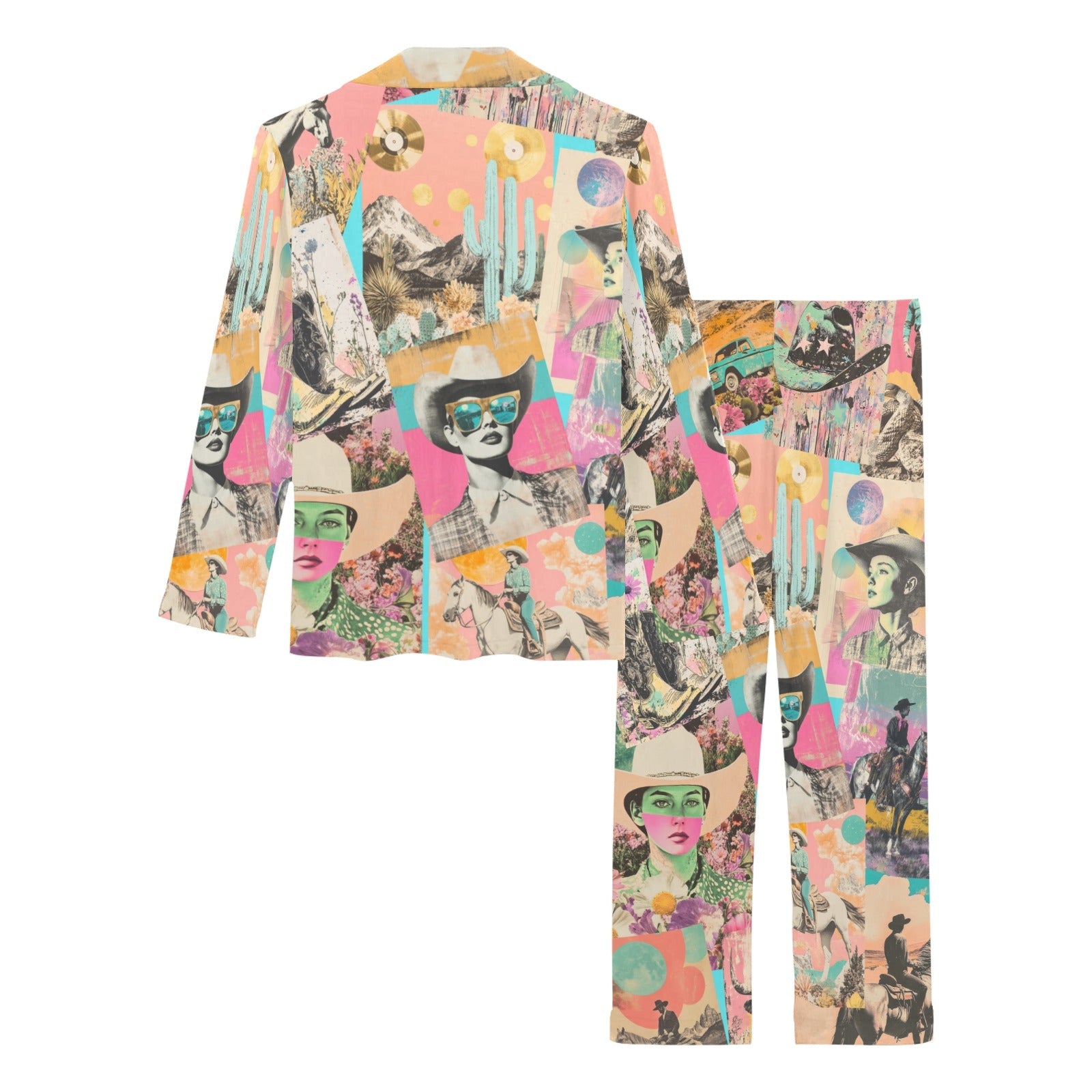 Baha Ranch Retro Pop Western Collage Pajama Set - Baha Ranch Western Wear - Flyclothing LLC