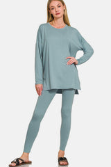 Zenana Full Size Brushed Microfiber Top and Leggings Lounge Set - Trendsi - Flyclothing LLC