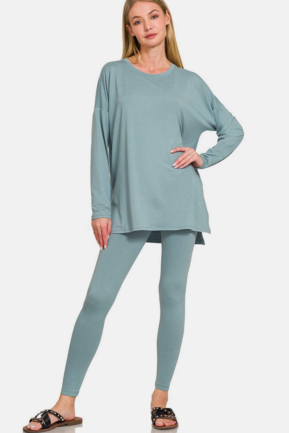 Zenana Full Size Brushed Microfiber Top and Leggings Lounge Set - Trendsi - Flyclothing LLC