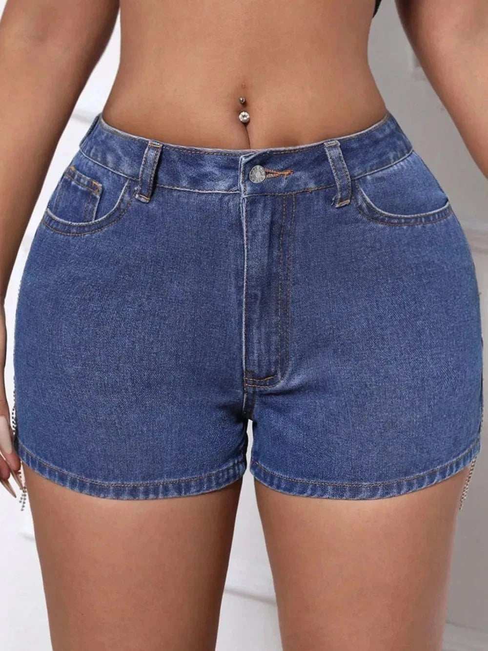 Fringe Back Denim Shorts with Pockets - Trendsi - Flyclothing LLC
