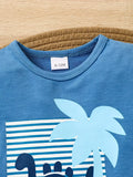 Children's Dinosaur Print Tee & Striped Shorts Set - Trendsi - Flyclothing LLC