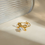 Stainless Steel Pearl Bow Ring - Trendsi