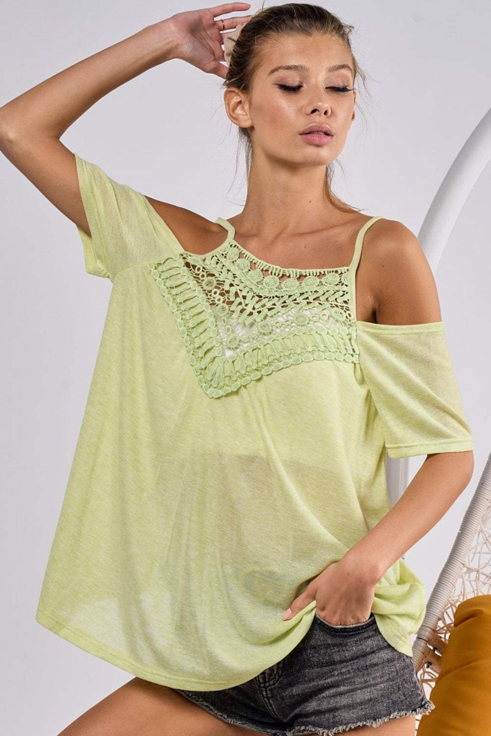BiBi Front Crochet Lace Adjustable Strap Top - Trendsi - Flyclothing LLC