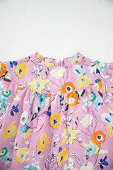 Printed Notched Double Layered Ruffle Sleeve Blouse - Trendsi - Flyclothing LLC